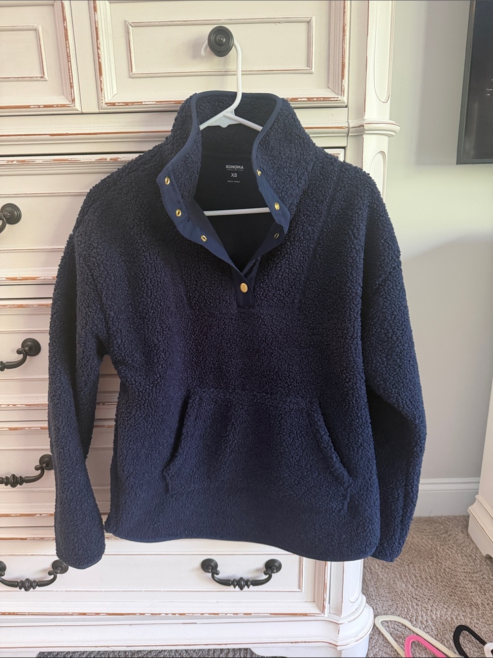 Navy Sherpa Pullover Sweater